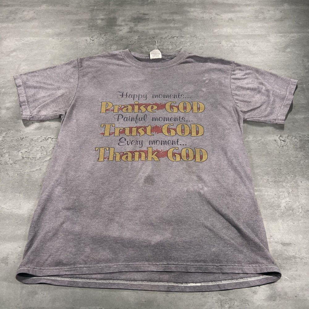 Vintage 90s Jesus Shirt Mens Medium‎ Gray Tie Dye Faded Text Blood Cross Sin God